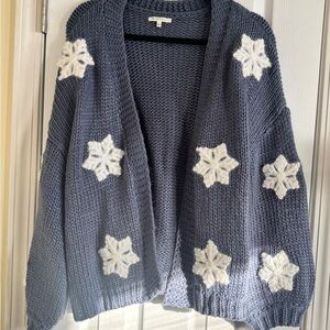 Baevely Navy Cardigan with White Snowflake Design